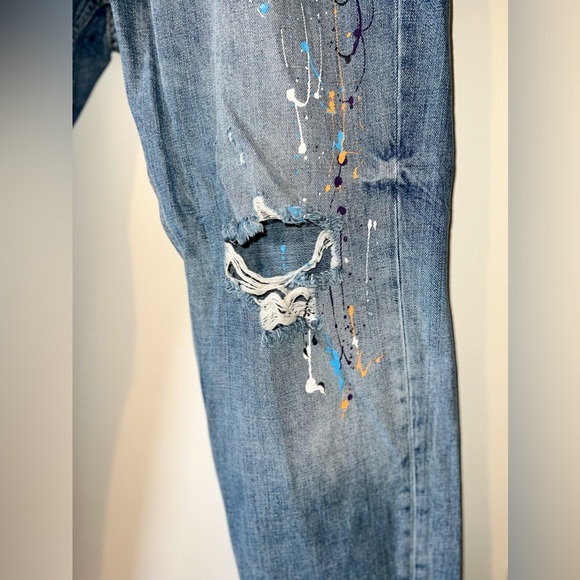 ZARA Unique Paint Splatter Distressed Denim Jeans - Picture 6 of 8